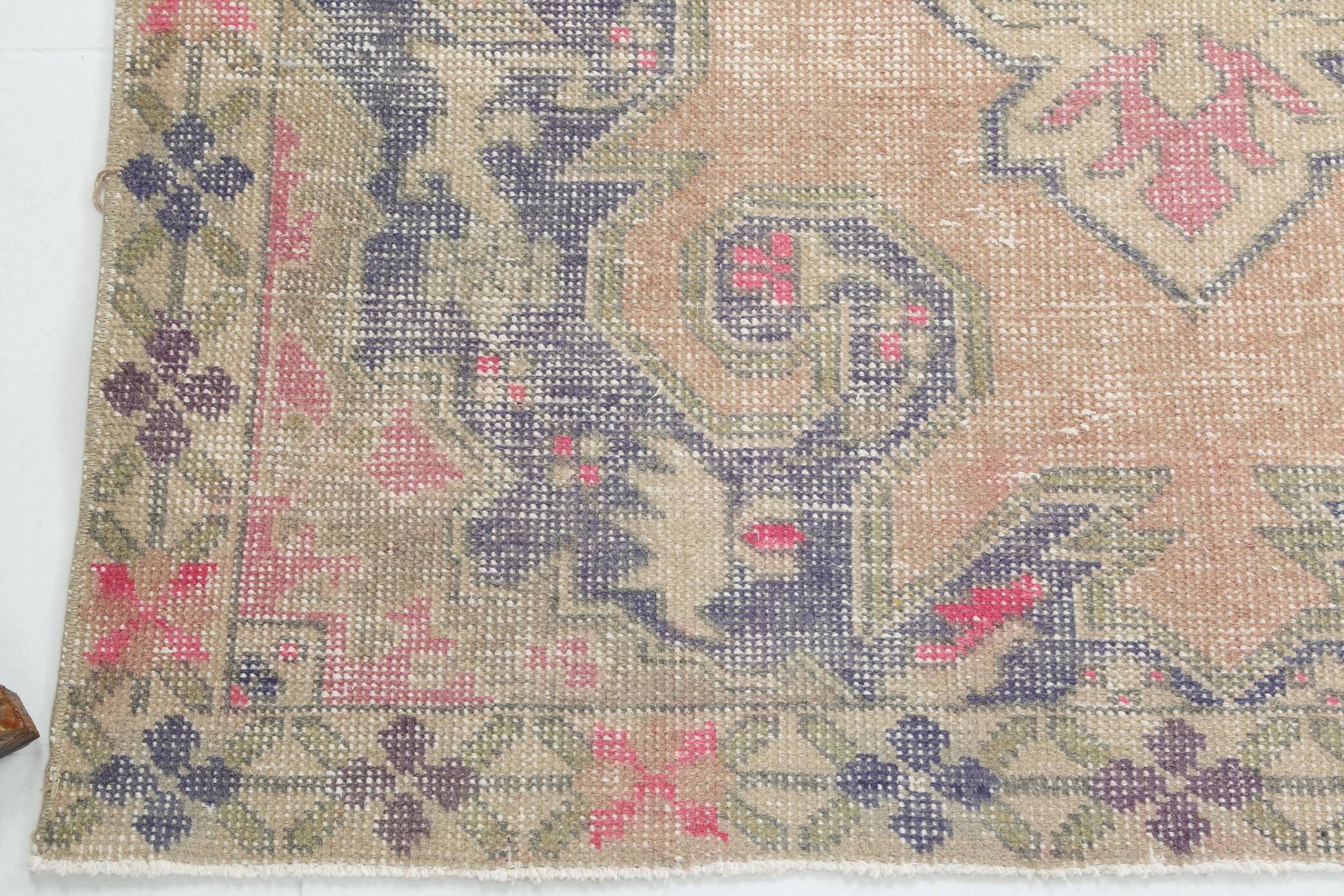 Turkish Cream Pink Oriental Vintage Rug, 121x208Cm