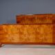 Vintage Czechoslovak bedroom set with burl veneer, bed and pair of nightstands, mid-20th century, 180 × 195 cm