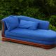 Grande méridienne vintage bleu cobalt en tissu et bois – chaise longue 190