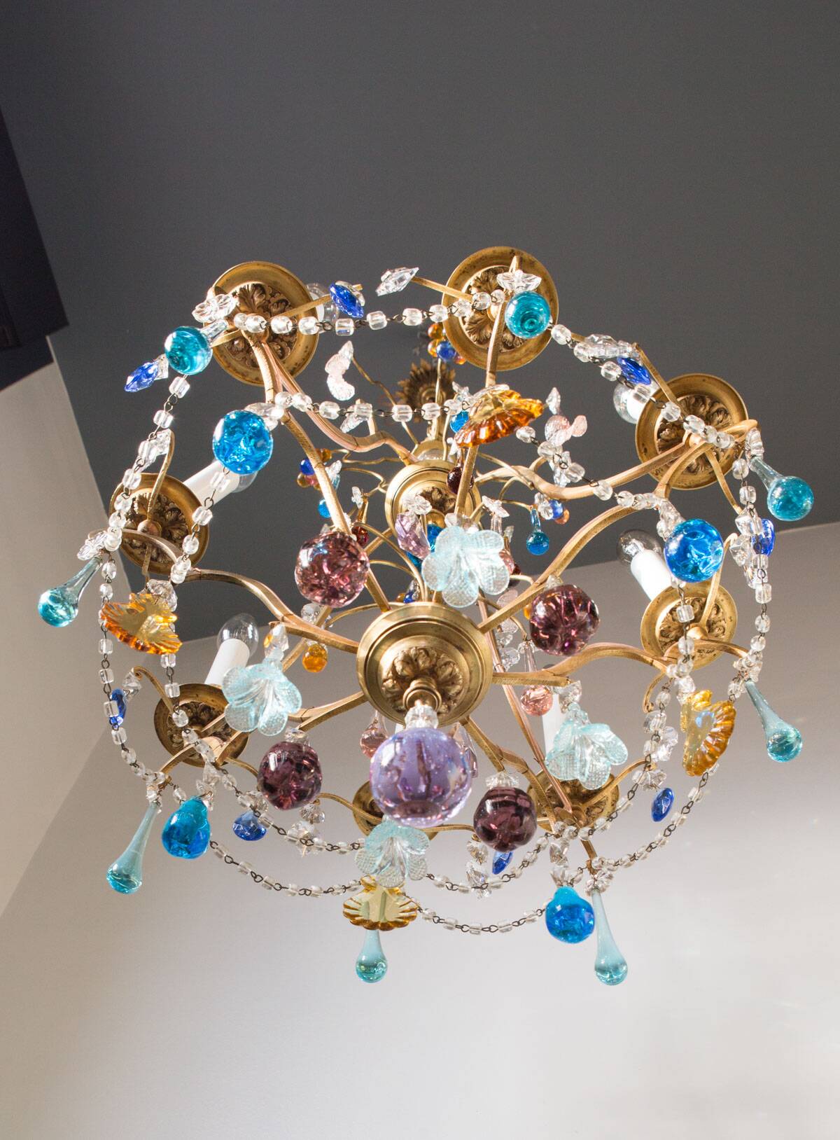 Large chandelier brass fruit crystal color 8 arms