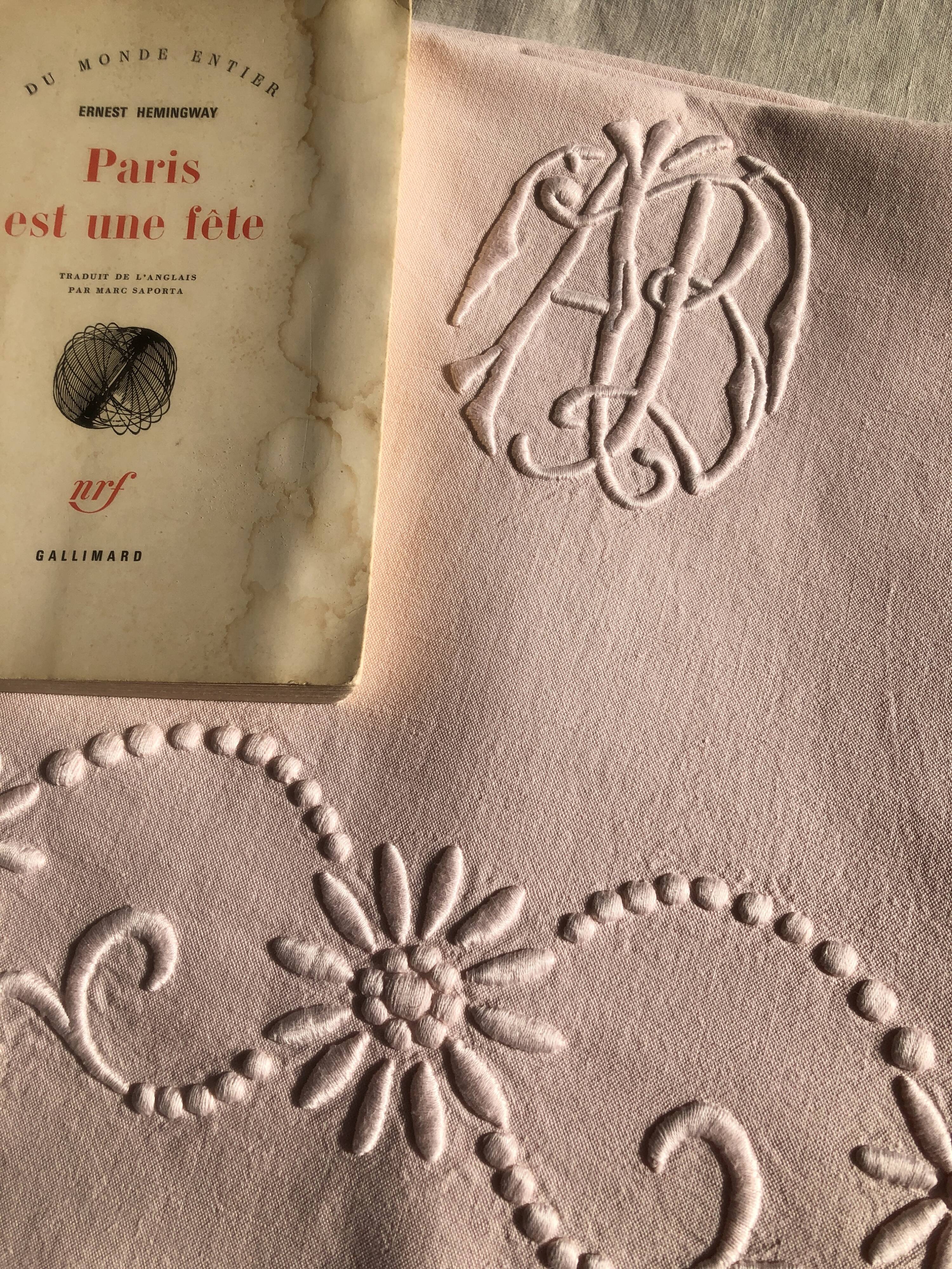 Old linen and cotton sheet dyed in baby pink