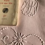Drap ancien en lin et coton teinté en baby rose