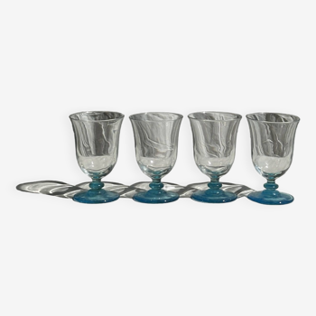 4 Italian water glasses with light blue glass stem