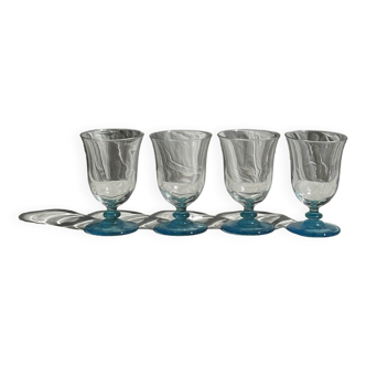 4 Italian water glasses with light blue glass stem