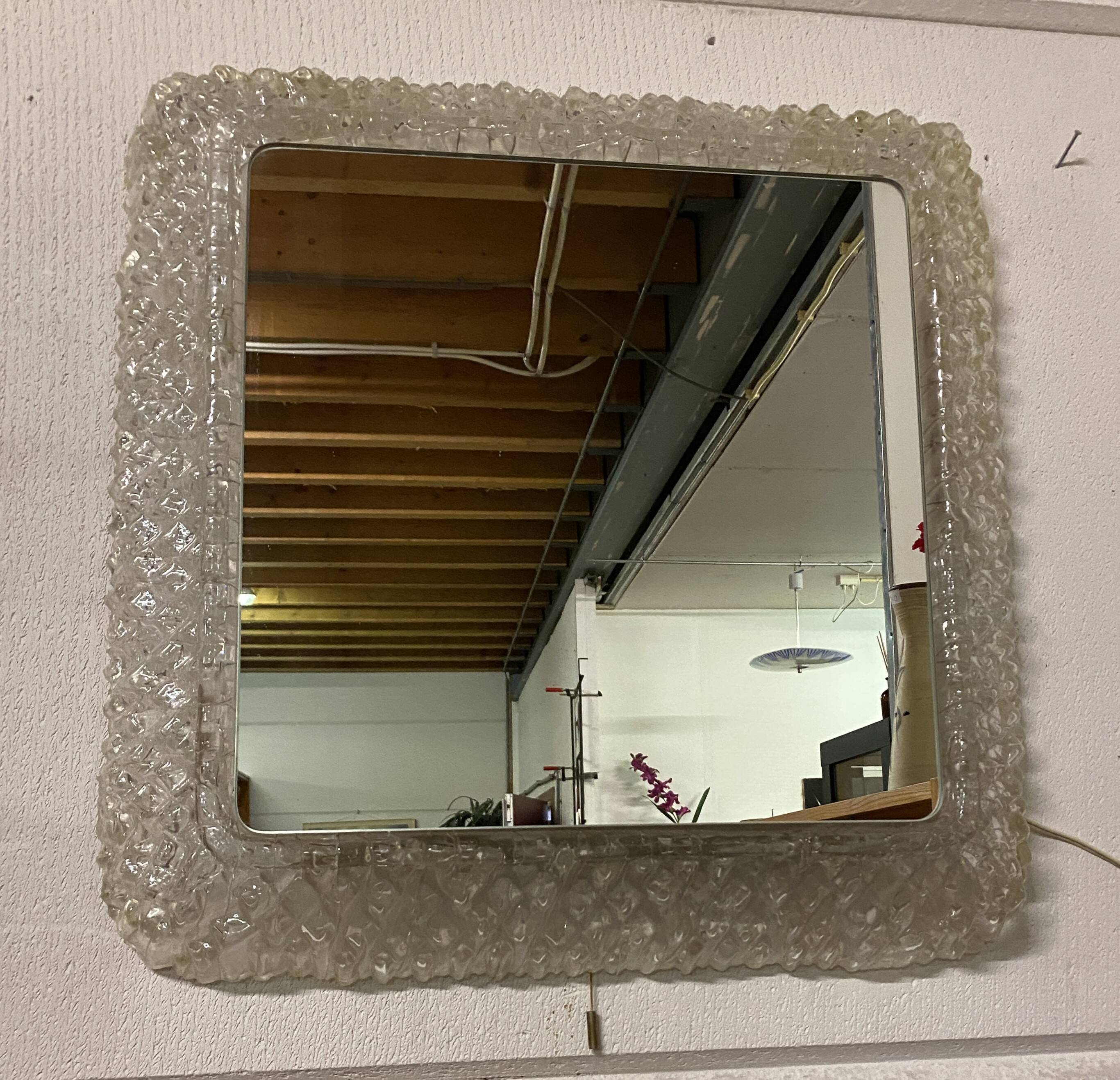 Ice mirror by Egon Hilleband square with light 1970s