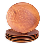 Set of 6 stoneware dinner plates with fish motif