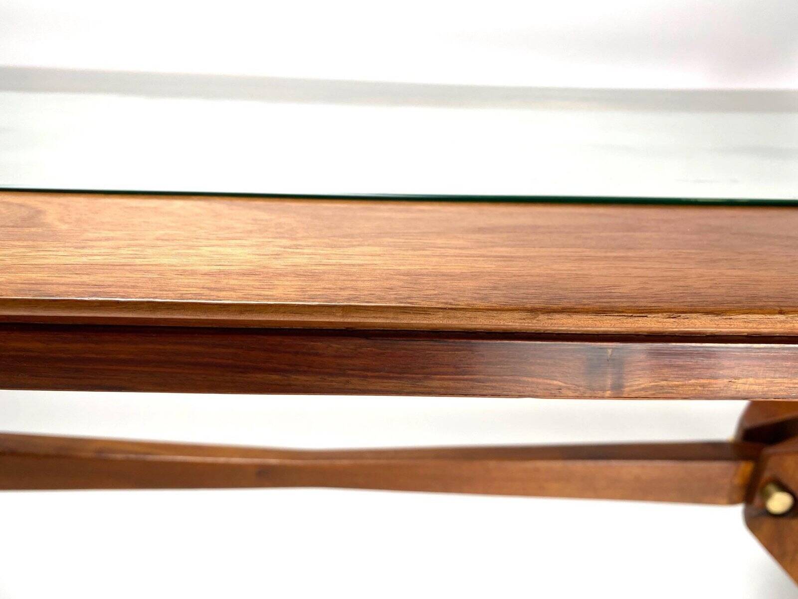 Vintage Italian Table in Wood and Brass by Turin School, 1950s
