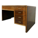 Italian Art Deco Desk In Dark Walnut And Brass.