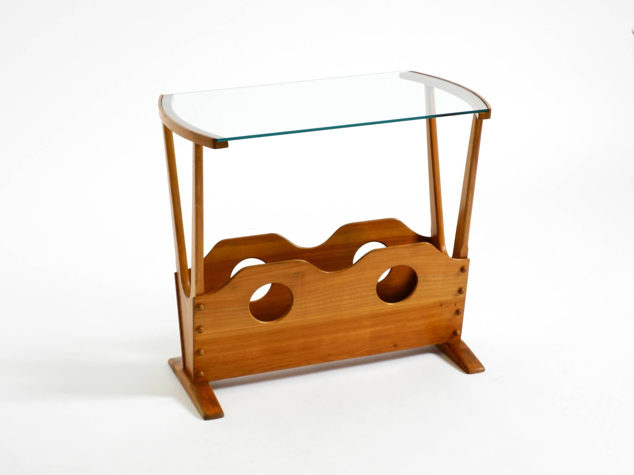 Beautiful mid-century modern side table with magazine rack, made of ash woo