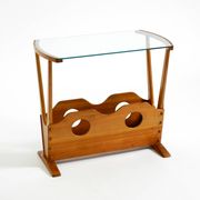 Beautiful mid-century modern side table with magazine rack, made of ash woo