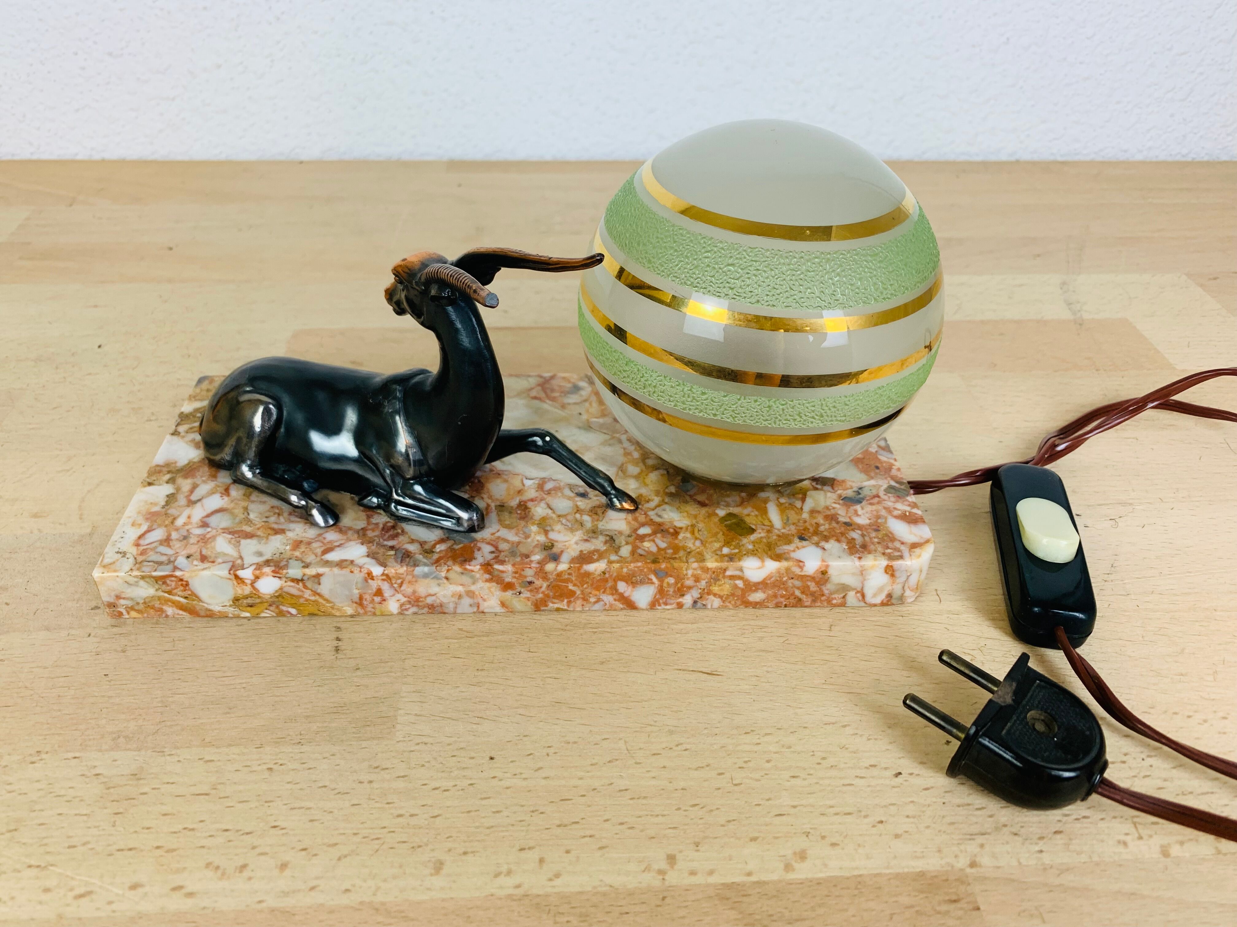 Art deco lamp gazelle brass and marble