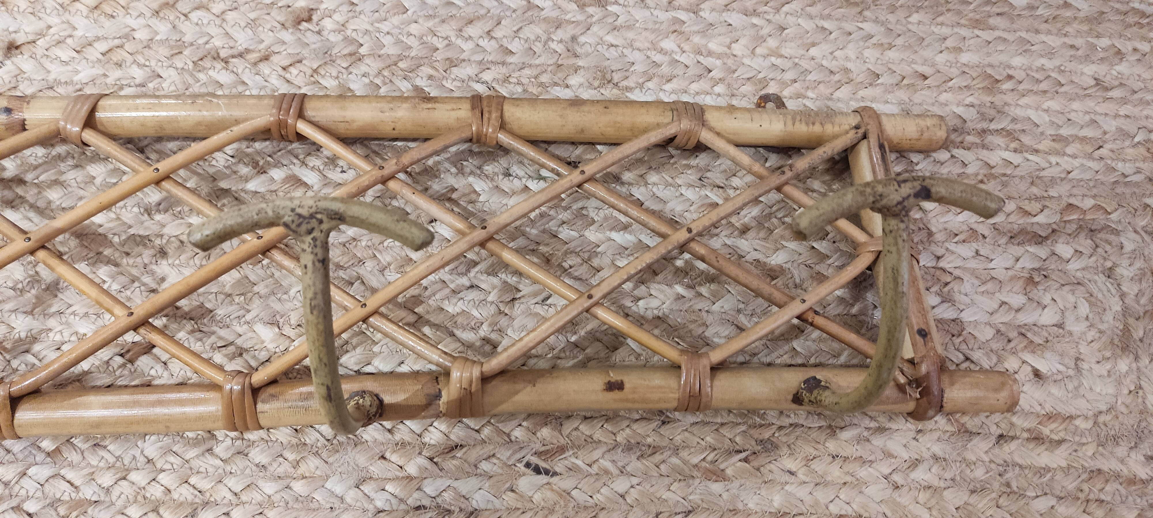 Bamboo and wicker wall coat rack