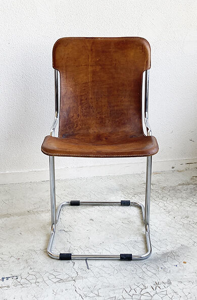 Chair 1960 leather and vintage metal
