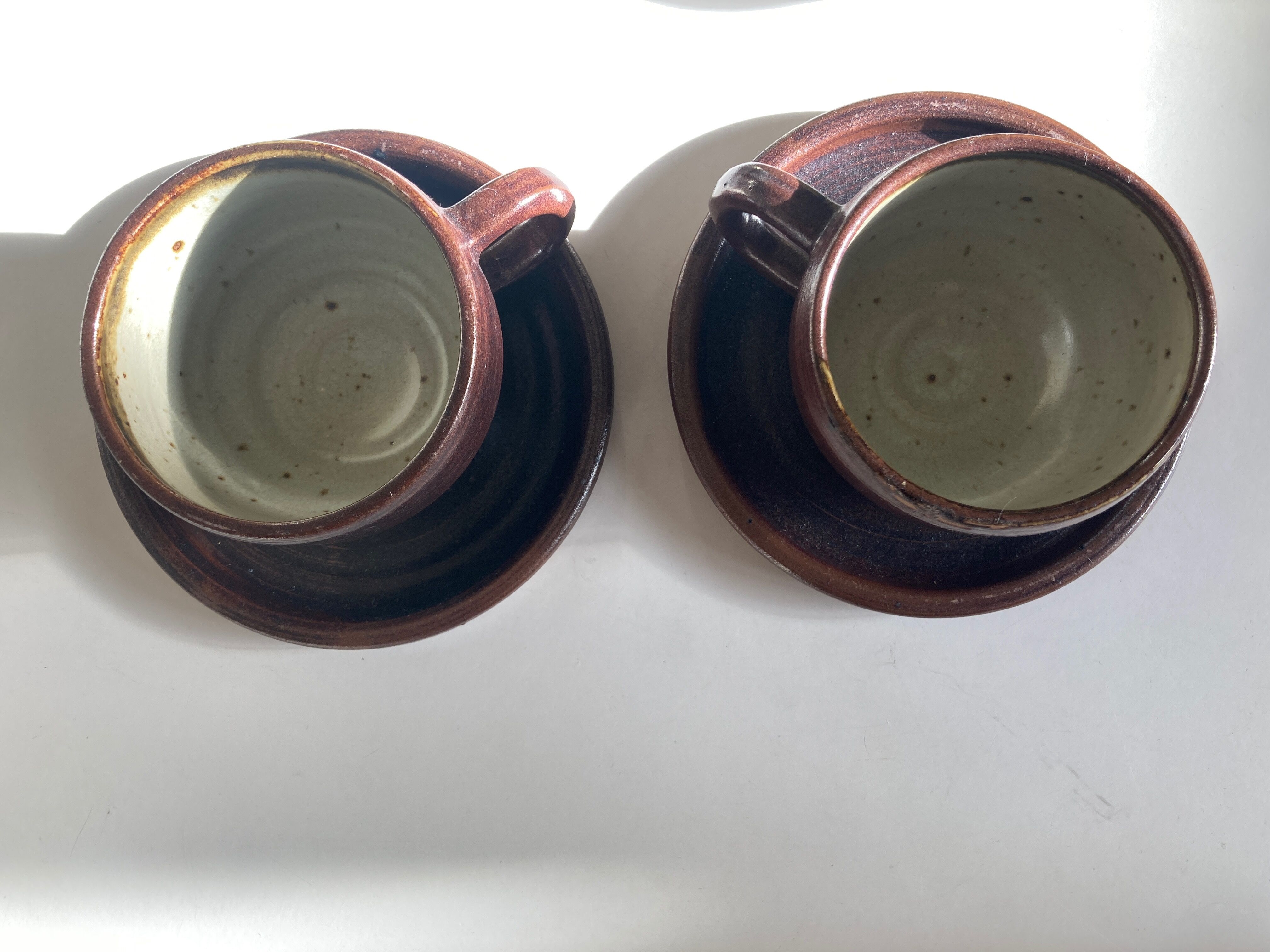 Pair of stoneware breakfast cups signed 1970