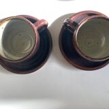 Paire de tasses déjeuners en grès de potier signé 1970