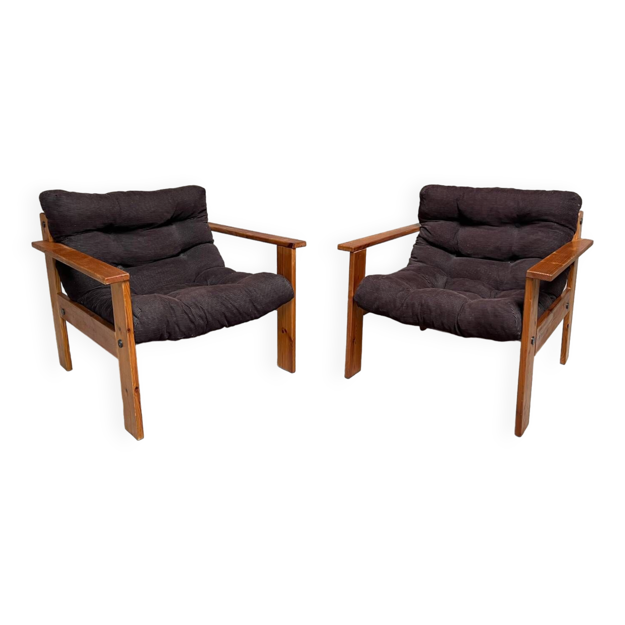 Pair of vintage pine armchairs 1970 1980 design look