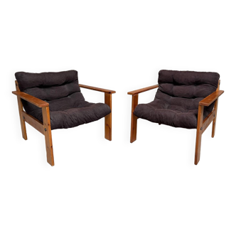 Pair of vintage pine armchairs 1970 1980 design look