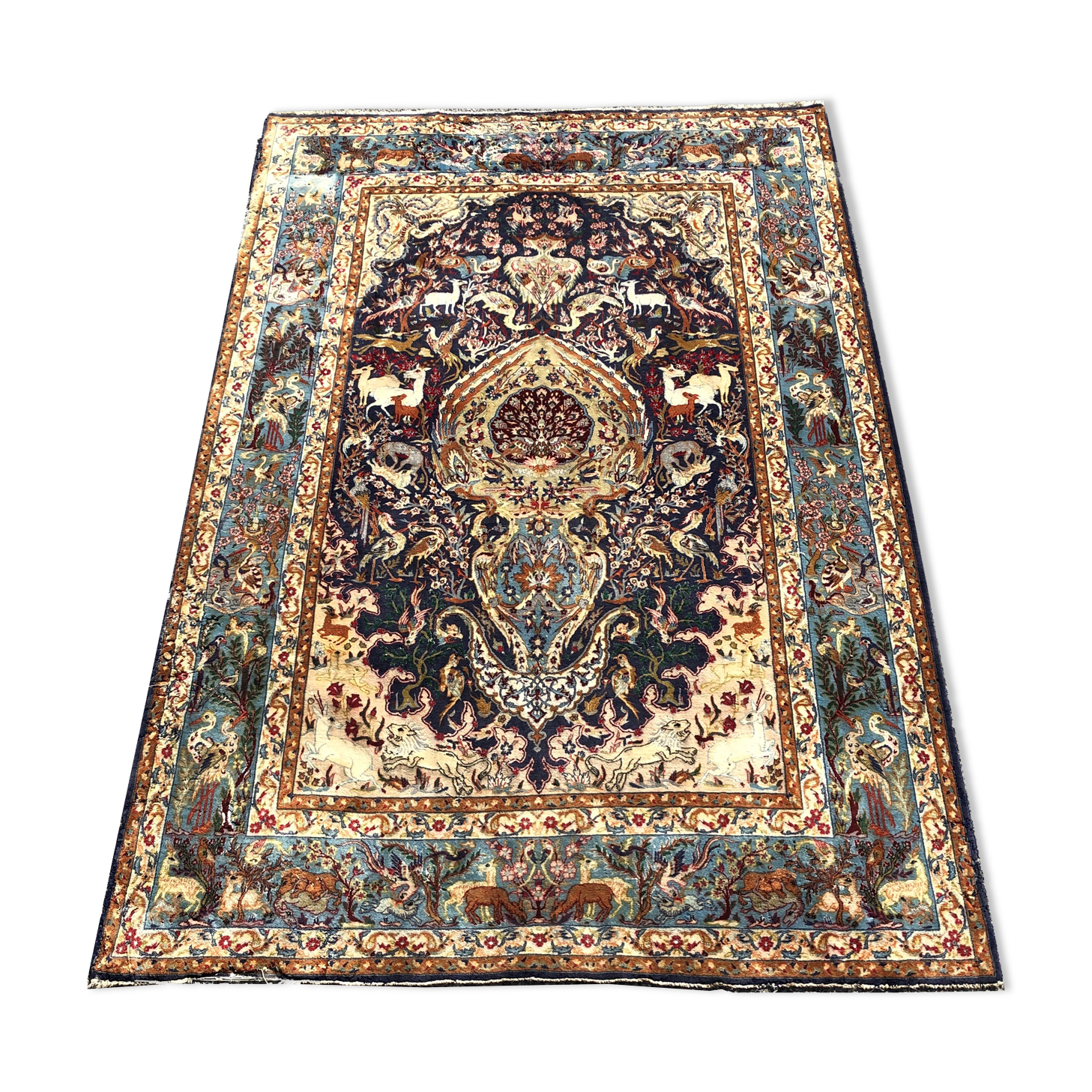 Tapis d'orient persan iran ispahan laine et soie 150x225cm