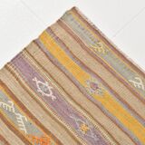 Warm Earth Tones Striped Turkish Kilim Rug, 135x168 Cm