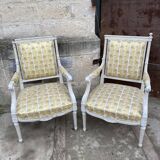 Pair of chairs shepherdesses Louis XVI patinated wood