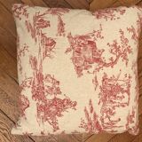 Square cushion red jouy canvas