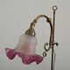 French Antique Brass Anglepoise Table Lamp Patterned Glass Pink Edged Shade 5131