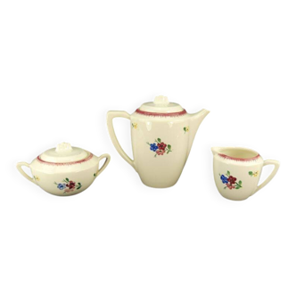 3-piece coffee service in Digoin earthenware with a flower decoration.