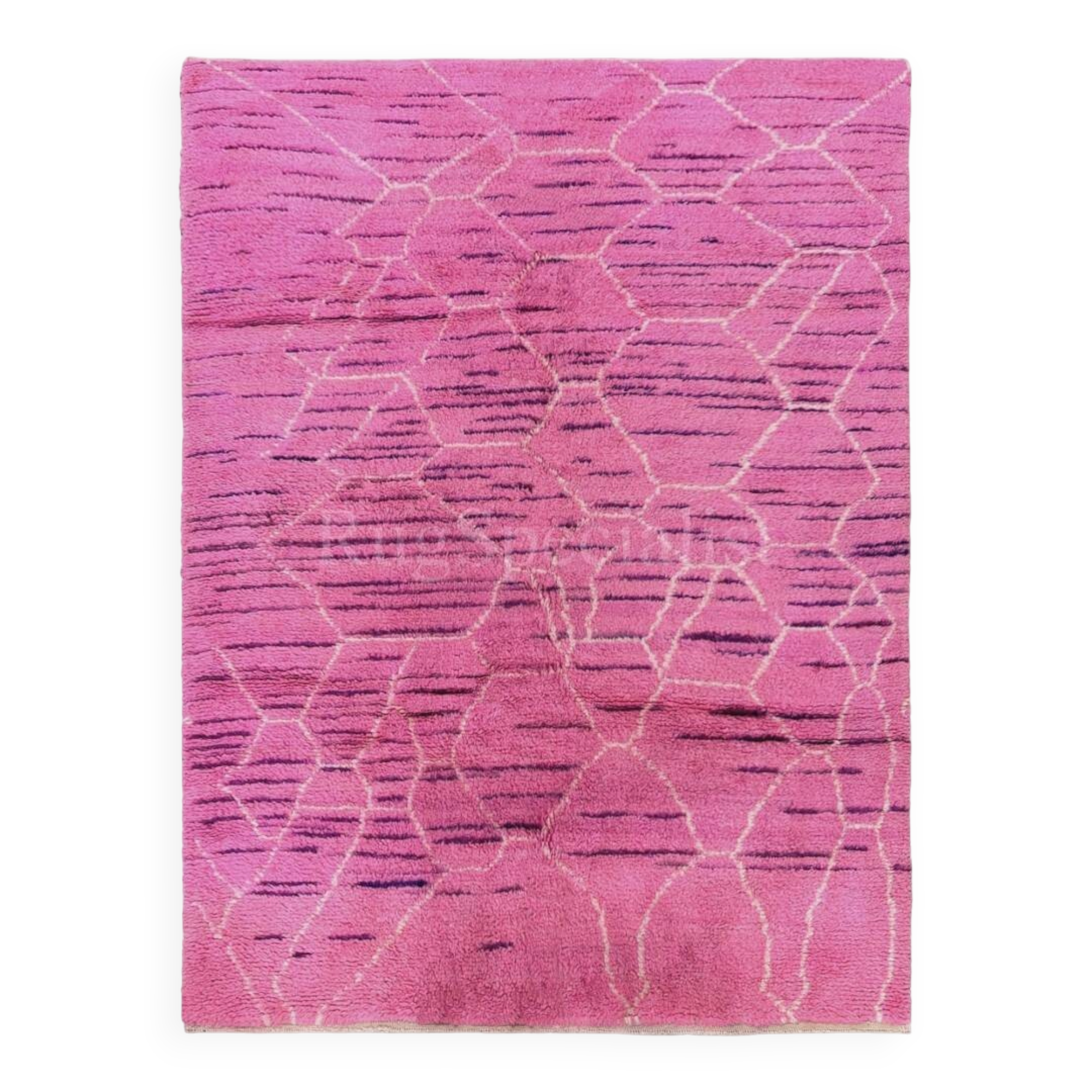 Handknotted Moroccan Design Pink Tulu Rug. 100% Wool. Modern Turkish Carpet