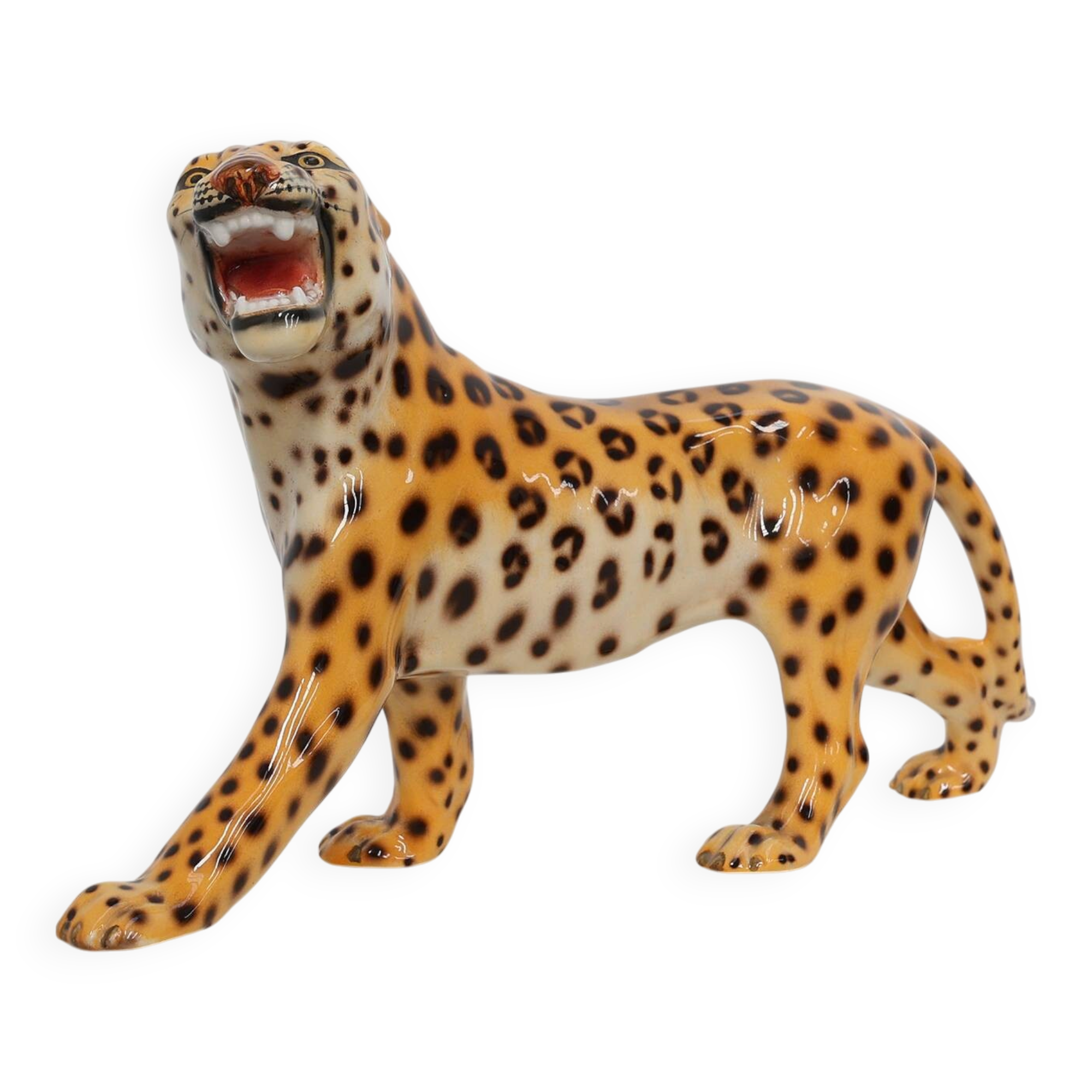 Hand‑Painted Ceramic Leopard Sculpture by Giovanni Rozan, Italy ca. 1950