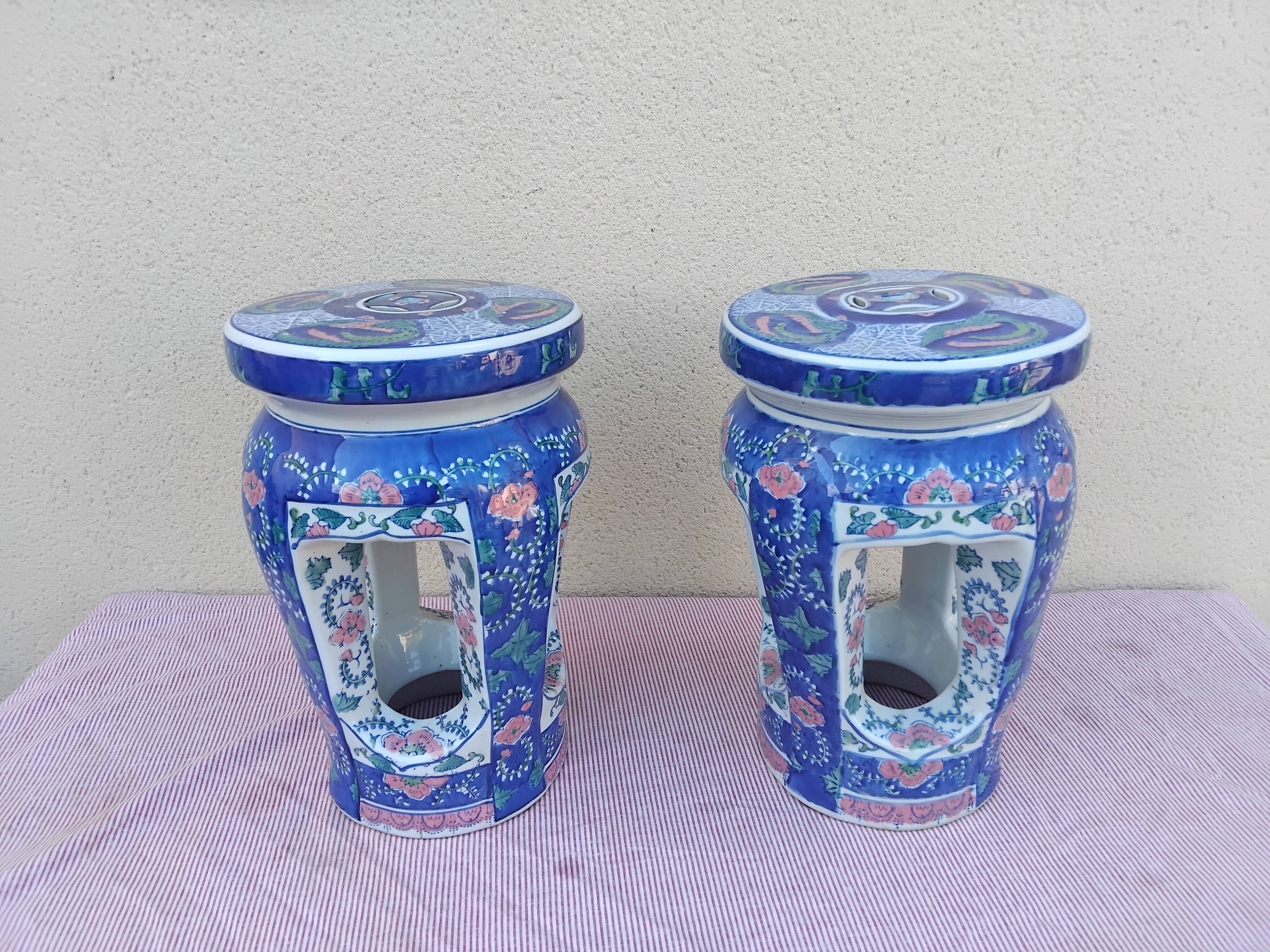 Pair of Asian Chinese porcelain stools