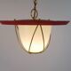 Suspension in perforated red lacquered metal, brass and opaline in the style of Mathieu Matégot