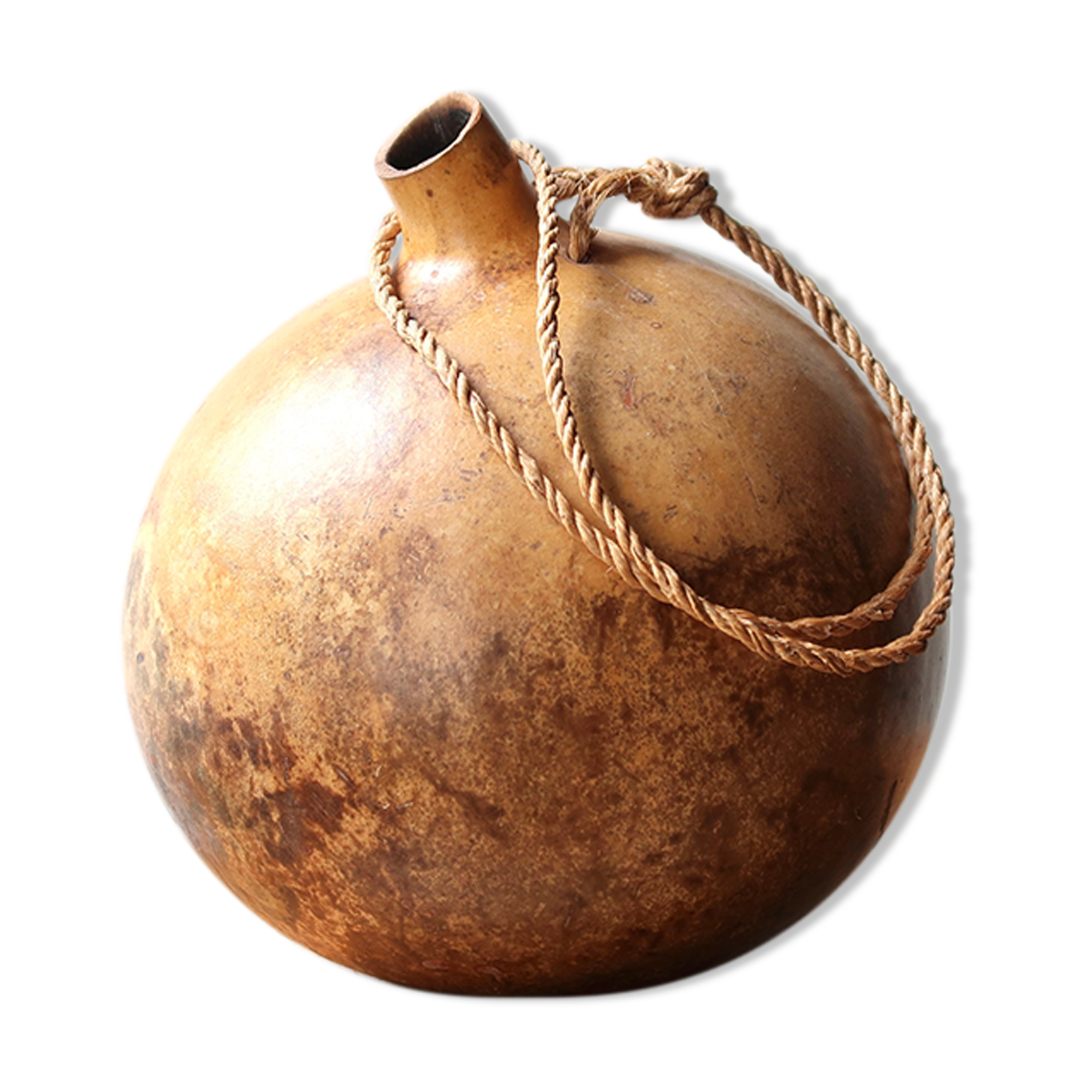 Vase calebasse en bois avec corde, années 50