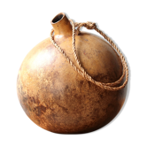 Vase calebasse en bois avec corde, années 50