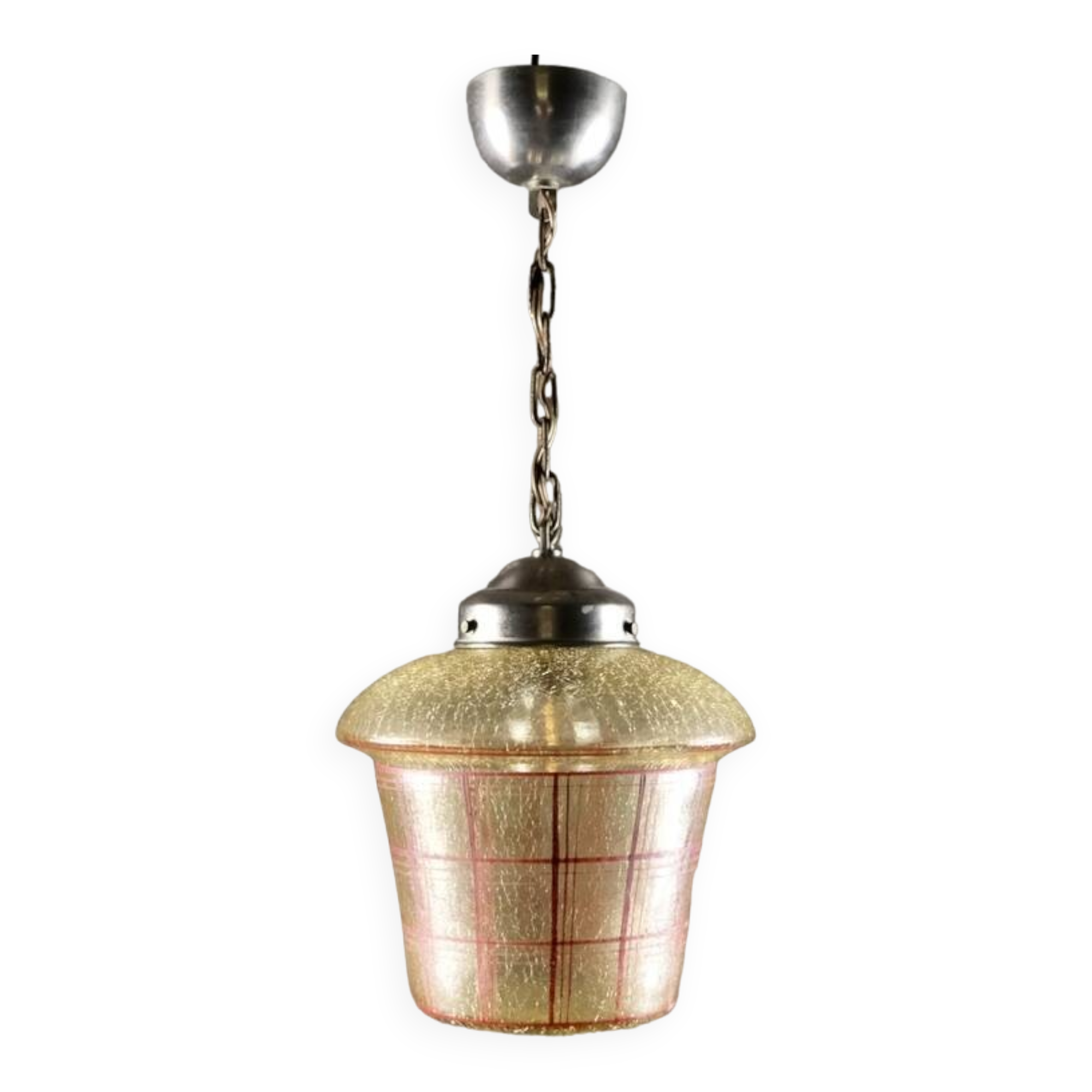 Mid-century crackle glass lantern with checkered pattern, France