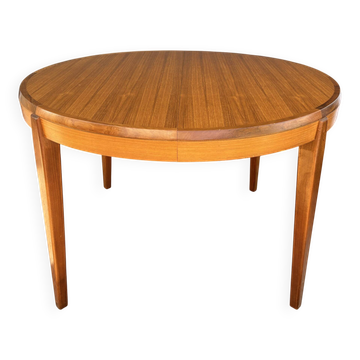 Table ronde extensible vintage en teck de style scandinave, années 60-70
