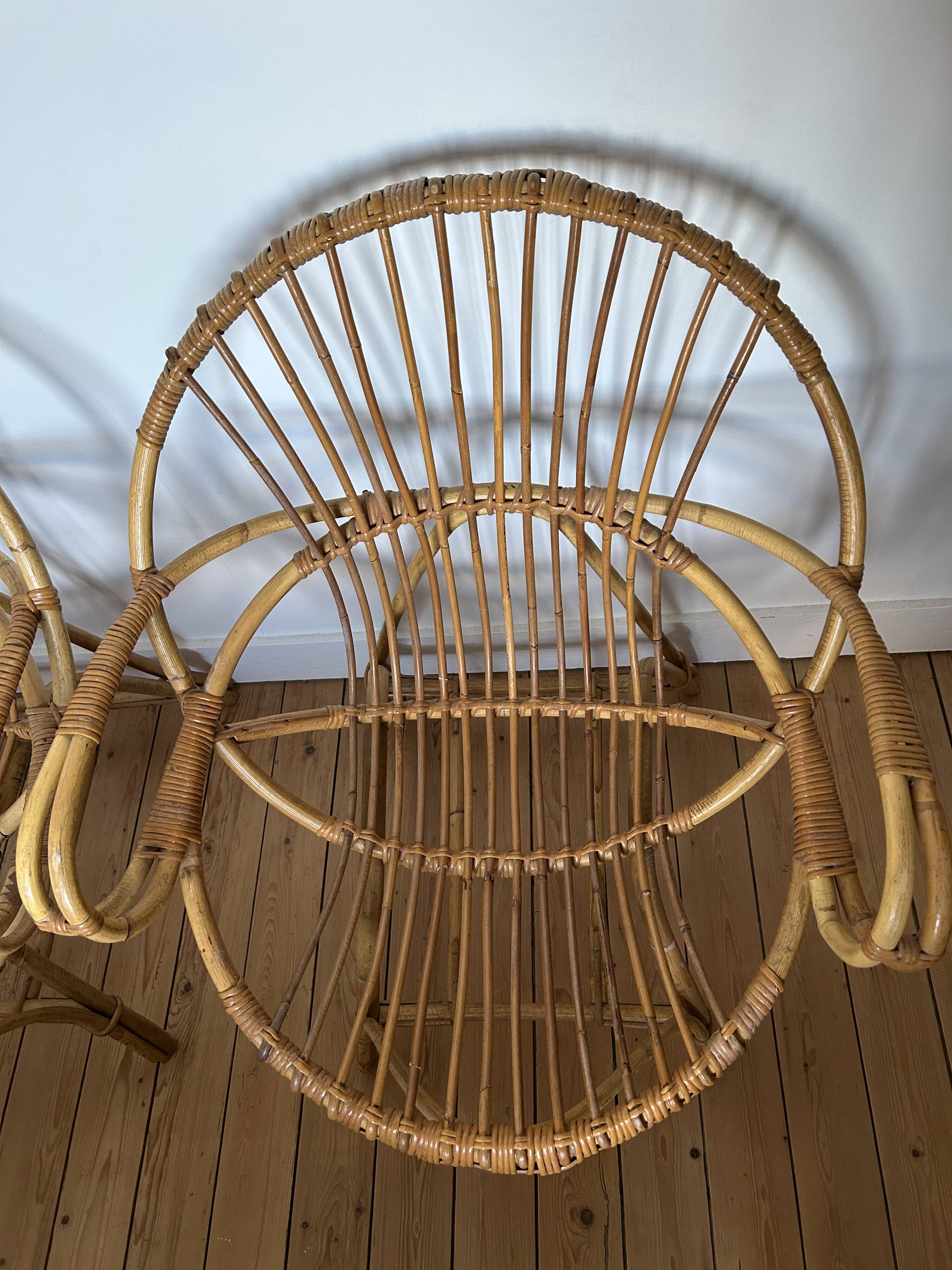 Pair of 1970s rattan shell chairs