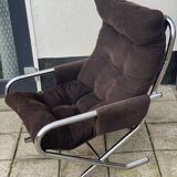 Vintage leather tubular chrome arm chair