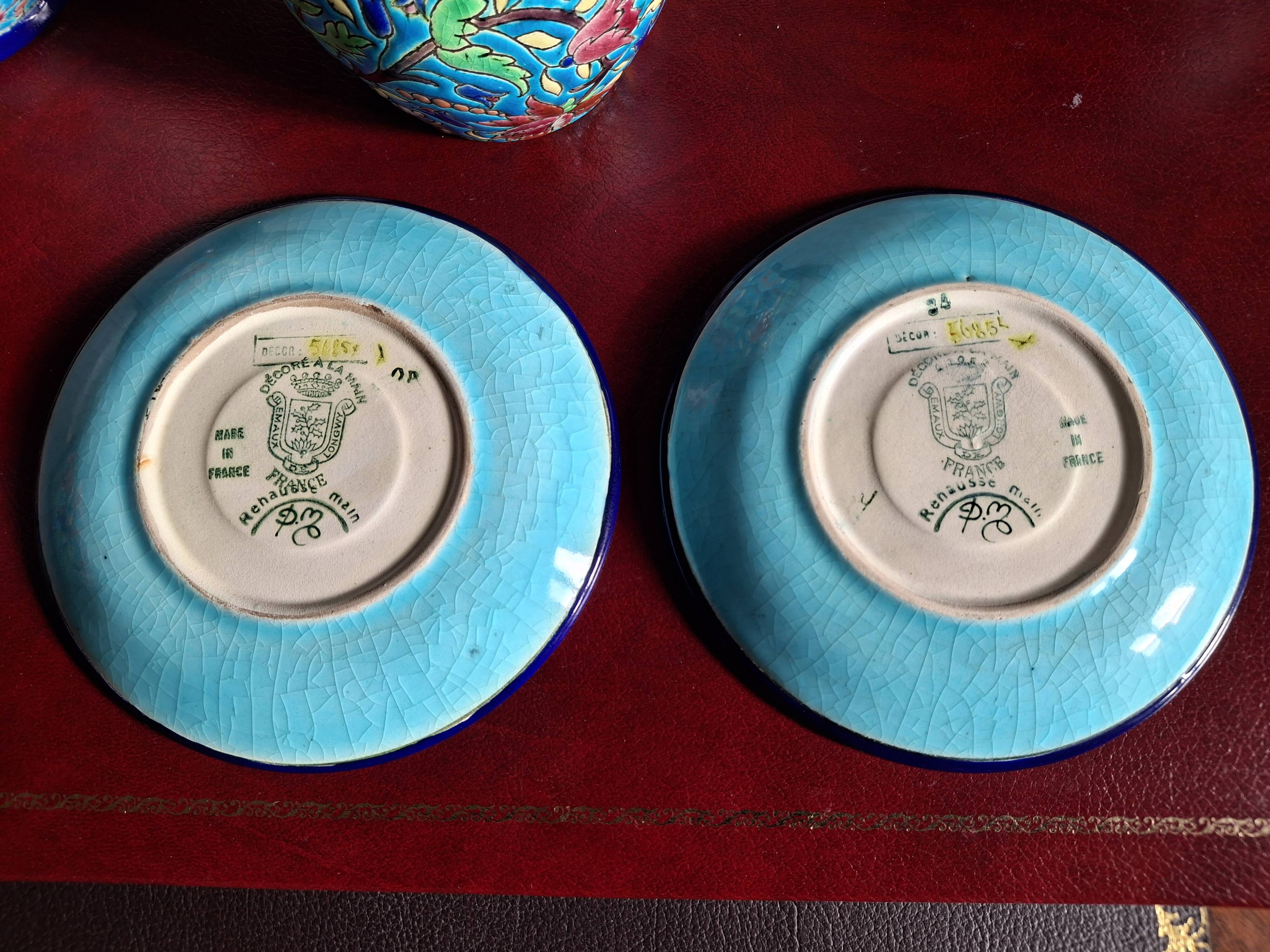 Cloisonné enamel tea service from Longwy in excellent condition.