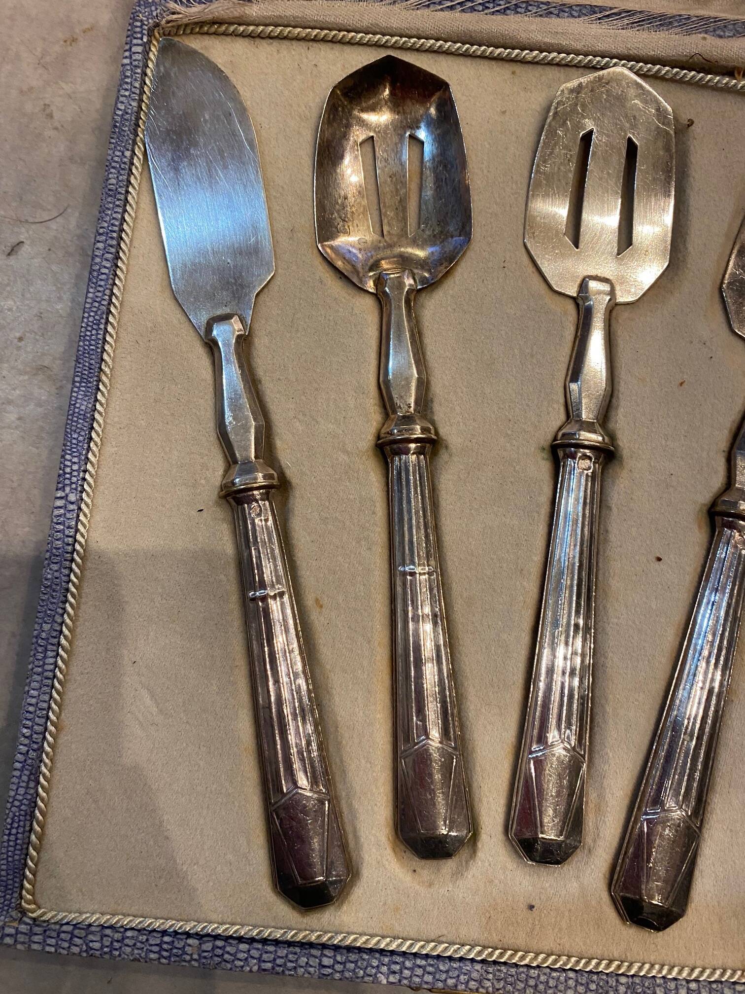 Silver dessert serving cutlery with minerva stamp original box