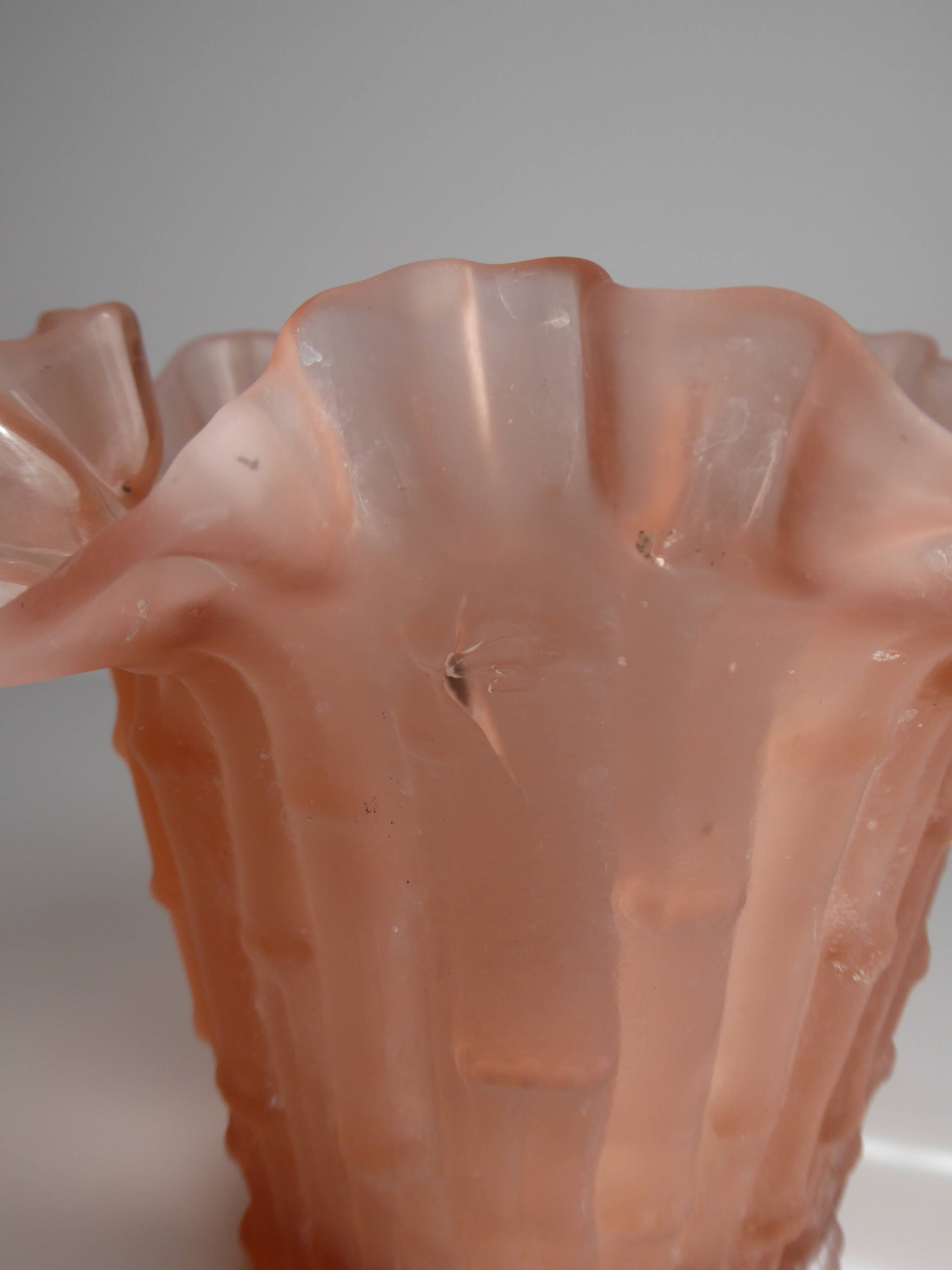 Pink frosted glass vase