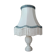 Alabaster lamp, satin white and blue pagoda shade.