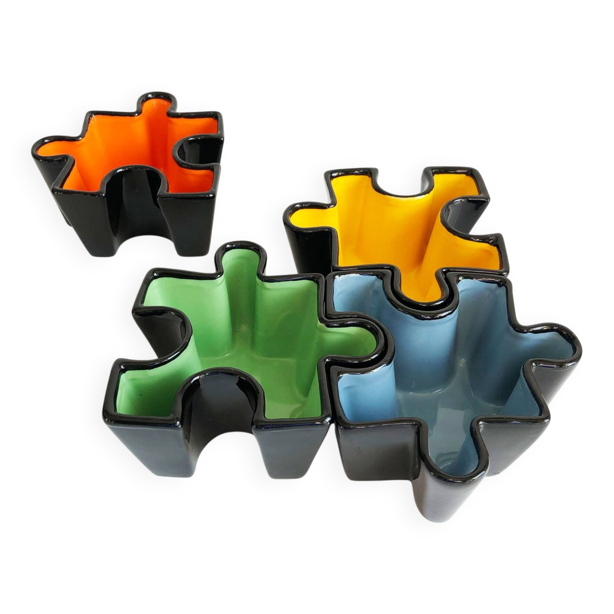Ensemble de vide poches puzzle en céramique. Italie, années 80