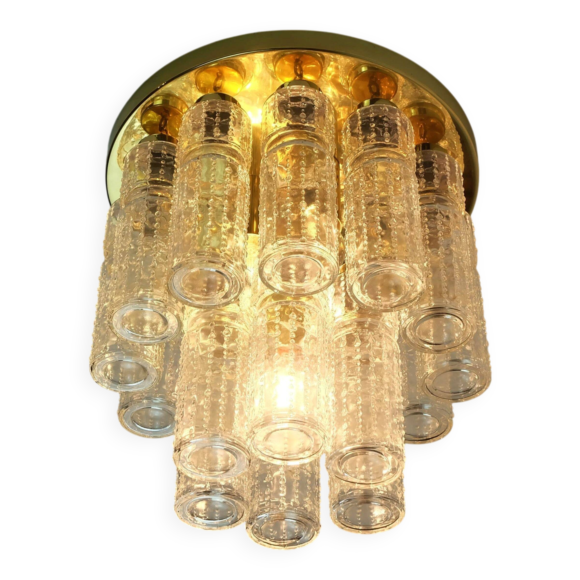 limburg mid century CEILING LIGHT ceiling fixture with 18 glass tubes