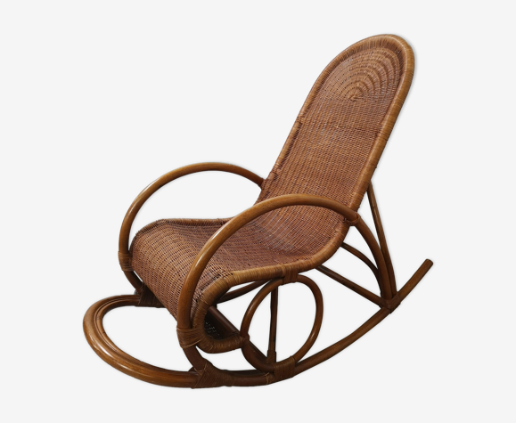 Mid-Century wicker rocking chair with bamboo frame