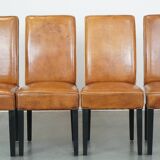 Set of 4 sheepskin dining chairs in light cognac color