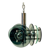 Large Space Age Pendant Lamp VECA in Chrome Metal and Glass, 1970s