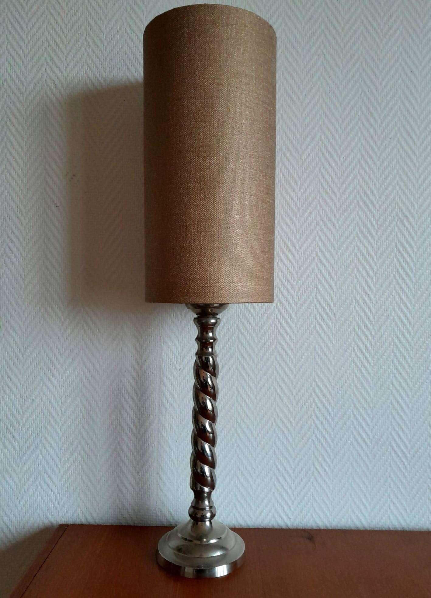 Pair of twisted metal silver-plated column lamps