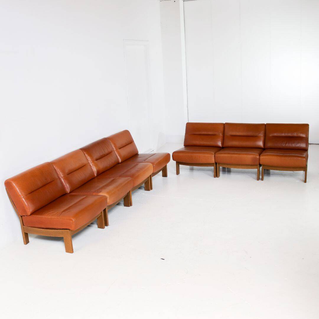 Brutalist 7-piece cognac leather modular sofa