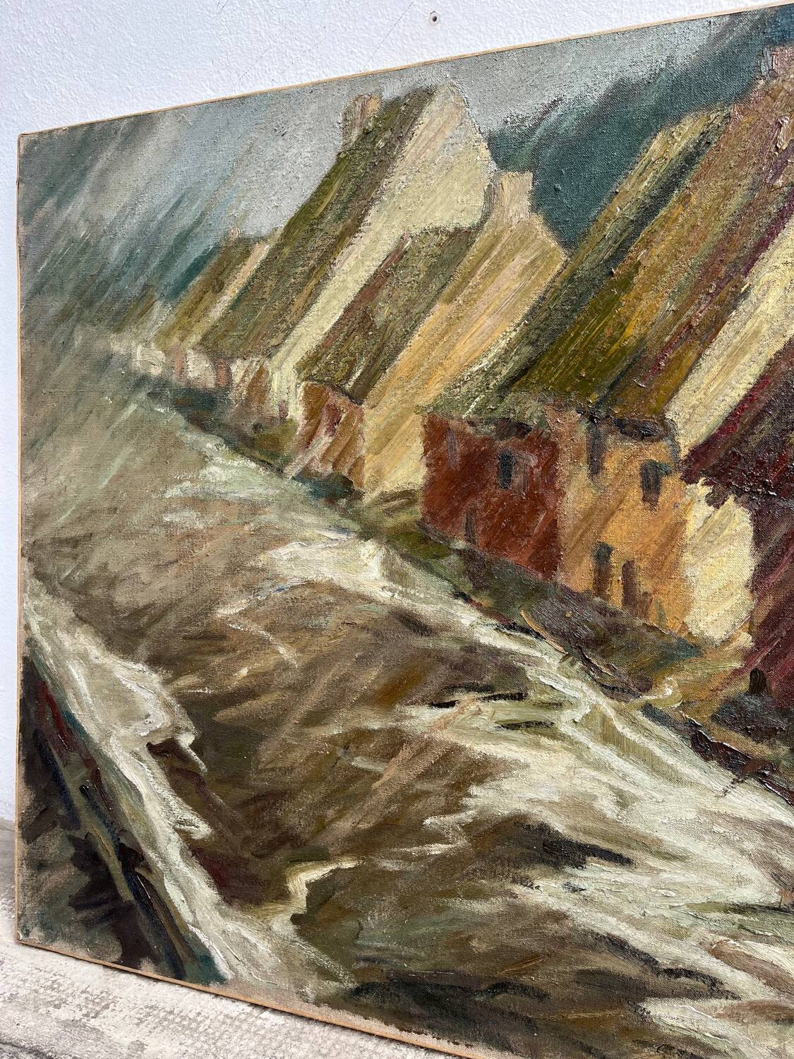 Painting "The Village under the Flood", oil on canvas