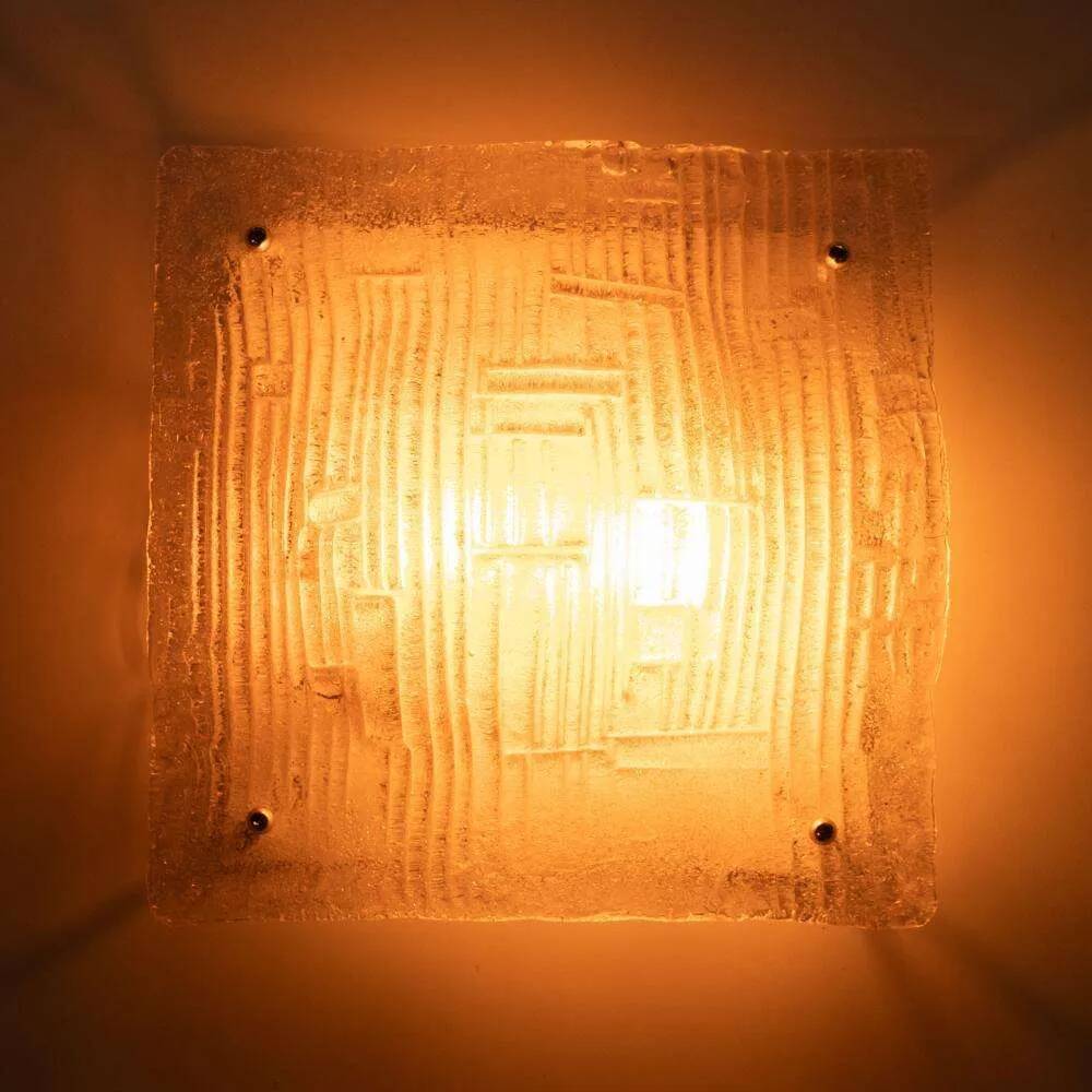 Space age curved glass ceiling light, vintage glass wall lamp.